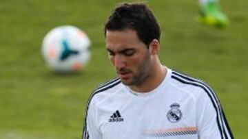Higuaín, ayer en Valdebebas.