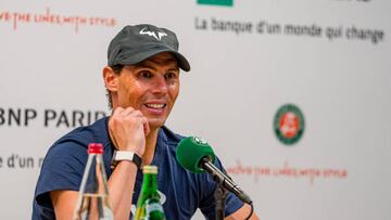 PARIS, FRANCE - JUNE 03: Rafael Nadal of Spain gives a media interview after the Men's Singles Semi Final match against Alexander Zverev of Germany on Day 13 of The 2022 French Open at Roland Garros on June 03, 2022 in Paris, France. (Photo by Andy Cheung/Getty Images)