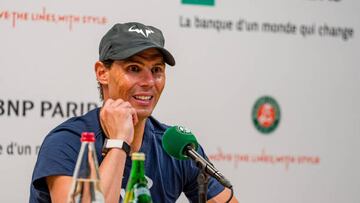 PARIS, FRANCE - JUNE 03: Rafael Nadal of Spain gives a media interview after the Men's Singles Semi Final match against  Alexander Zverev of Germany on Day 13 of The 2022 French Open at Roland Garros on June 03, 2022 in Paris, France. (Photo by Andy Cheung/Getty Images)