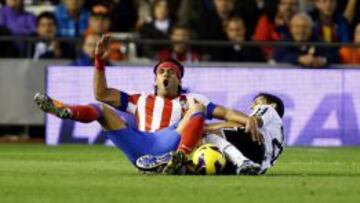 Falcao con vendaje en la cabeza en la última visita del Atlético a Mestalla.