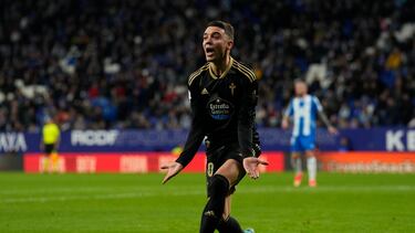 El delantero del Celta Iago Aspas durante el partido correspondiente a los dieciseisavos de final de la Copa del Rey entre RCD Espanyol y Celta de Vigo, este martes en el RCDE Stadium, en Cornell¨¢.