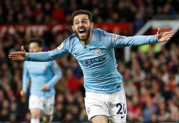 Bernardo Silva celebra un gol al Manchester United.