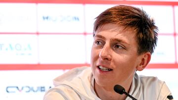 Tadej Pogacar, en la rueda de prensa del UAE Tour 2025.