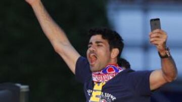 Diego Costa, durante la fiesta de celebración de la Liga.