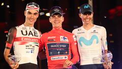 Ayuso, Evenepoel y Mas, en el podio final de La Vuelta en Madrid.