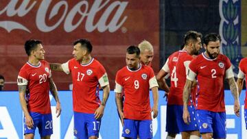 Futbol, Argentina vs Chile.
Eliminatorias mundial de Catar 2022.
Los jugadores de Chile celebran su gol contra Argentina durante el partido de las clasificatorias al Mundial de Catar 2022 disputado en el estadio Unico de Santiago del Estero, Argentina.
03/06/2020
Juan Jose Garcia/Fotobaires/Photosport
Football, Argentina vs Chile.
Qatar 2022 World Cup Qualifiers.
Chile's players celebrate their goal against Argentina during the 2022 Qatar World Cup qualifier match held at the Unico stadium in Santiago del Estero, Argentina.
03/03/2020
HHHHHH/Fotobaires/Photosport