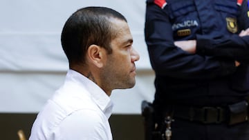 Brazil soccer player Dani Alves sits in court during the first day of his trial in Barcelona, Spain, February 5, 2024. Alberto Estevez/Pool via REUTERS