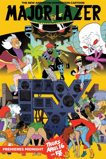 P&oacute;ster oficial del estreno de la serie de animaci&oacute;n de Major Lazer