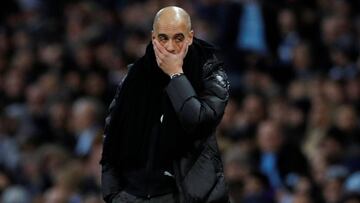 Soccer Football - Premier League - Manchester City v Manchester United - Etihad Stadium, Manchester, Britain - December 7, 2019 Manchester City manager Pep Guardiola reacts REUTERS/Phil Noble EDITORIAL USE ONLY. No use with unauthorized audio,