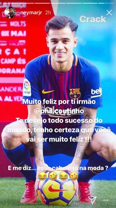 Neymar desea suerte a Coutinho con mofa incluida