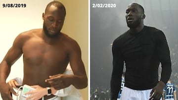 Romelu Lukaku en agosto de 2019 y en febrero de 2020.