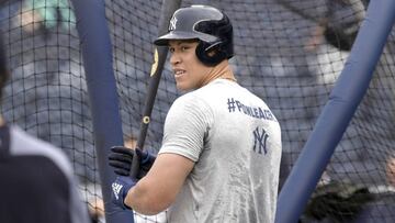 New York Yankees&#039; Aaron Judge waits to hit during batting practice before a baseball game against the Toronto Blue Jays, Friday, Sept. 14, 2018, at Yankee Stadium in New York. (AP Photo/Bill Kostroun)