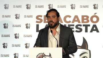 Imagen de Alvise Pérez, candidato de Se Acabó la Fiesta, durante su discurso en la sala 'Cats' tras conocer el resultado de las elecciones europeas.