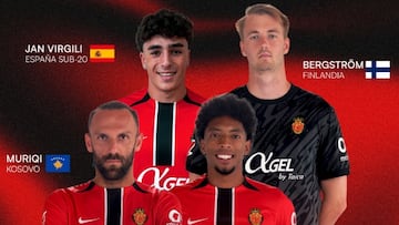 Jugadores del Real Mallorca citados por sus selecciones: Virgili, Bergström, Muriqi y Mojica.