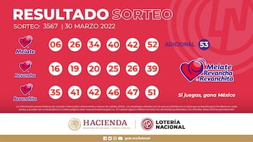 Resultados Melate: números que cayeron hoy y premios del sorteo 3567 | 30 de marzo