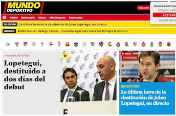 Las reacciones de la prensa tras la destitución de Lopetegui