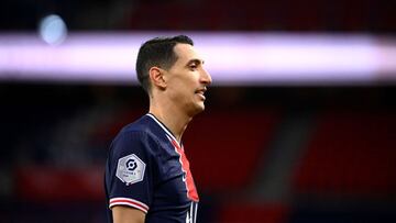 Paris Saint-Germain's Argentinian forward Angel Di Maria reacts during the French L1 football match between PSG and Nantes at the Parc des Princes stadium in Paris on March 14, 2021. (Photo by FRANCK FIFE / AFP)