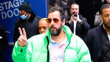 NEW YORK, NEW YORK - MARCH 22:Adam Sandler is seen exiting 'Good Morning America' Show on March 22, 2023 in New York City. (Photo by Raymond Hall/GC Images)