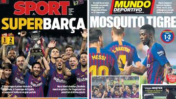 Portadas de 'Sport' y 'Mundo Deportivo' del lunes 13 de agosto de 2018.