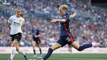 Megan Rapinoe #15 of OL Reign shoots against the Washington Spirit