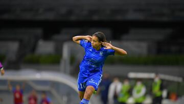 Mia Fishel celebrates her goal 0-1 of Tigres during the game America vs Tigres UANL, corresponding Round 05 the Torneo Apertura 2022 of the Liga BBVA MX Femenil at Azteca Stadium, on August, 2022.
<br><br>
Mia Fishel celebra su gol 0-1 de Tigres durante el partido America vs Tigres UANL, correspondiente a la Jornada 05 del Torneo Apertura 2022 de la Liga BBVA MX Femenil en el Estadio Azteca, el 01 de Agosto de 2022.