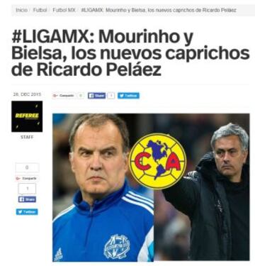 REFEREE escribió una nota de que Peláez buscaría a Bielsa y Mourinho para suplir a Nacho Ambriz