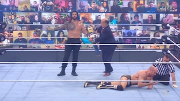 Roman Reigns tras su victoria en WrestleMania Backlash 2021.