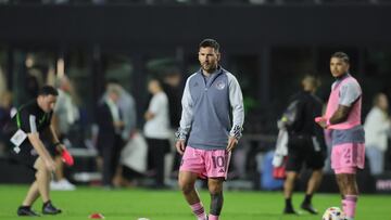 Feb 15, 2024; Fort Lauderdale, FL, USA; Inter Miami CF forward Lionel Messi (10) looks on prior to the game against the Newell's Old Boys at DRV PNK Stadium. Mandatory Credit: Sam Navarro-USA TODAY Sports