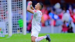 MEXICO CITY, MEXICO - AUGUST 14: Camilo Sanvezzo of Toluca celebrates after scoring his team's third goal during the 8th round match between Cruz Azul and Toluca as part of the Torneo Apertura 2022 Liga MX at Azteca Stadium on August 14, 2022 in Mexico City, Mexico. (Photo by Mauricio Salas/Jam Media/Getty Images)