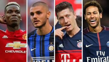 Paul Pogba (Manchester United), Mauro Icardi (Inter de Milán), Robert Lewandowski (Bayern Munich) y Neymar (PSG).