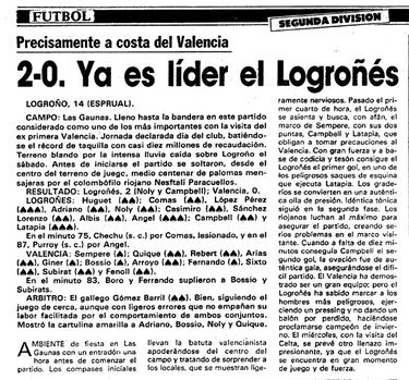 Logroñés-Valencia en Las Gaunas, aquella canción de los años 80