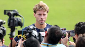 Monterrey's Spanish midfielder #10 Sergio Canales speaks with the media during a training session at Atlanta United Training Centre in Atlanta on June 30, 2025, ahead of the FIFA Club World Cup 2025 last 16 football match between Germany's Borussia Dortmund and Mexico's Monterrey. (Photo by CHARLY TRIBALLEAU / AFP)