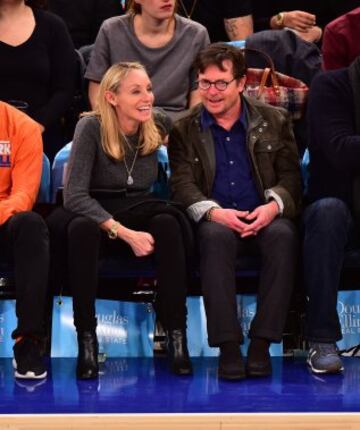 Tracy Pollan y Michael J. Fox en el Madison Square Garden.