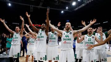 Basketball - Euroleague Final Four Third Place Play Off - CSKA Moscow vs Zalgiris Kaunas - Stark Arena, Belgrade, Serbia - May 20, 2018 Zalgiris Kaunas celebrate victory REUTERS/Alkis Konstantinidis