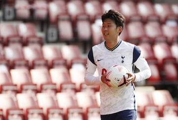 My ball | Tottenham Hotspur's Son Heung-min celebrates with the match ball after his hat-trick.