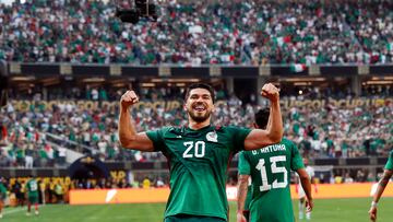 Los Angeles (United States), 16/07/2023.- Henry Martin of Mexico celebrates after scoring during the first half of the CONCACAF Gold Cup final between Panama and Mexico at the SoFi Stadium in Los Angeles, California, USA, 16 July 2023. EFE/EPA/ETIENNE LAURENT
