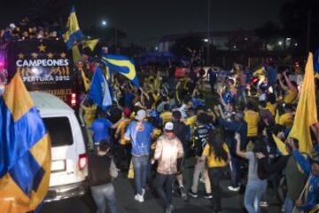 Aficionados de Tigres en la Macroplaza