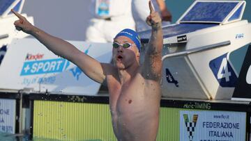 Andriy Govorov celebra su nuevo r&eacute;cord del mundo en los 50 metros mariposa logrado en el 55th Trofeo Internacional de Nataci&oacute;n &#039;Sette Colli&#039; en el Foro It&aacute;lico de Roma.