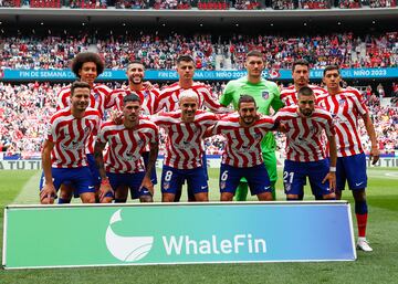 Once inicial del Atlético de Madrid: Grbic; Molina, Giménez, Witsel, Hermoso, Saúl; De Paul, Koke, Carrasco; Morata y Griezmann.