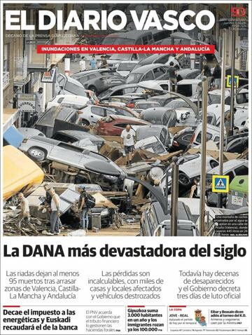 ¡°No camin¨¢is solos¡±: la prensa copa sus portadas con la cat¨¢strofe de la DANA
