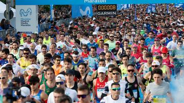 MADRID (ESPAÑA), 06/04/2025.- Los corredores toman la salida de comenzar la media maratón de Madrid este domingo. EFE/ Chema Moya