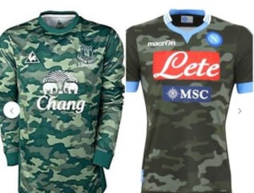 El camuflaje se ha puesto de moda. Everton y Nápoles son algunos de los equipos que han 'teñido' sus segundas equipaciones con 'colores de guerra'