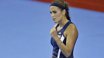 M&oacute;nica Puig celebra un punto ante Madison Brengle durante su partido en el torneo de Quebec.