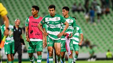 during the 16th round match between Santos and Pachuca as part of the Torneo Clausura 2024 Liga BBVA MX at TSM -Corona- Stadium on April 20, 2024 in Torreon, Coahuila, Mexico.