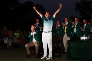 Sergio García celebrates winning his first major.