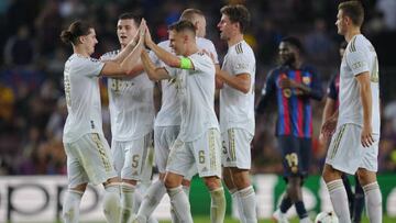 FC Bayern Munich celebrating the victory at full time during the UEFA Champions League match, group C between FC Barcelona and Bayern Munich played at Spotify Camp Nou Stadium on October 26, 2022 in Barcelona, Spain. (Photo by Colas Buera / Pressinphoto / Icon Sport)