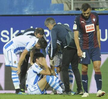 Merquelanz, cuando se lesionó en Ipurua.