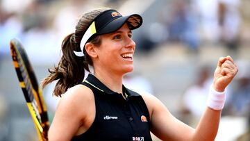 PARIS, FRANCE - JUNE 04: Johanna Konta of Great Britain celebrates victory during her ladies singles quarter-final match against Sloane Stephens of The United States during Day ten of the 2019 French Open at Roland Garros on June 04, 2019 in Paris, France. (Photo by Clive Mason/Getty Images)
