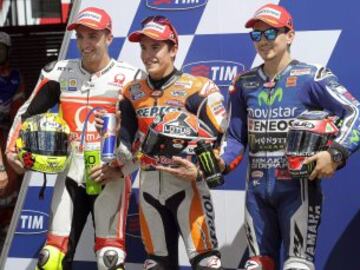 Andrea Iannone, Marc Márquez y Jorge Lorenzo. 