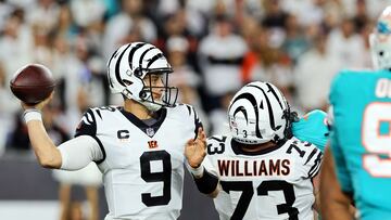 CINCINNATI, OHIO - SEPTEMBER 29: Quarterback Joe Burrow #9 of the Cincinnati Bengals es during the 1st half of the game against the Miami Dolphins at Paycor Stadium on September 29, 2022 in Cincinnati, Ohio. Andy Lyons/Getty Images/AFP